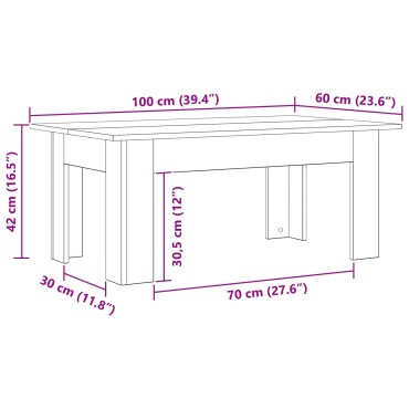 vidaXL Τραπεζάκι Σαλονιού Μαύρο Δρυς 100x60x42cm Επεξεργασμένο Ξύλο 1 τεμ.