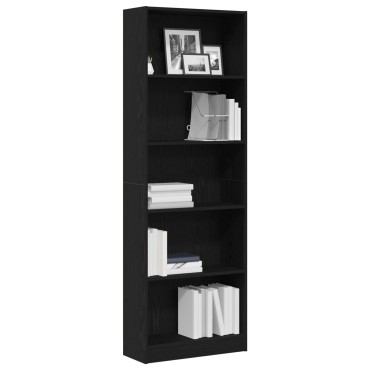 vidaXL Μαύρη Δρύινη Βιβλιοθήκη - 60x24x176 εκ 1 τεμ.