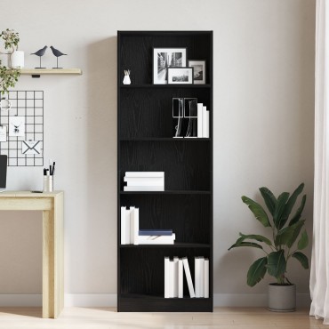 vidaXL Μαύρη Δρύινη Βιβλιοθήκη - 60x24x176 εκ 1 τεμ.