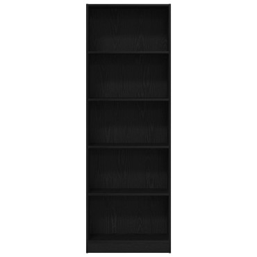 vidaXL Μαύρη Δρύινη Βιβλιοθήκη - 60x24x176 εκ 1 τεμ.