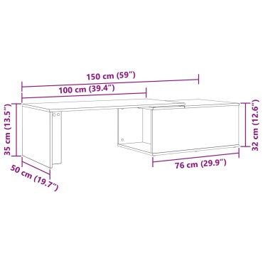vidaXL Τραπεζάκι Σαλονιού Μαύρο Δρυς 150x50x35cm Φτιαγμένο από Μηχανικό Ξύλο 1 τεμ.