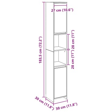 vidaXL Ντουλάπι Μπάνιου Μαύρη Δρυς 30x30x183,5cm Επεξεργασμένο ξύλο