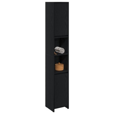 vidaXL Ντουλάπι Μπάνιου Μαύρη Δρυς 30x30x183,5cm Επεξεργασμένο ξύλο