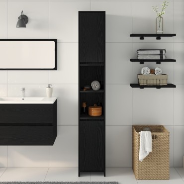 vidaXL Ντουλάπι Μπάνιου Μαύρη Δρυς 30x30x183,5cm Επεξεργασμένο ξύλο