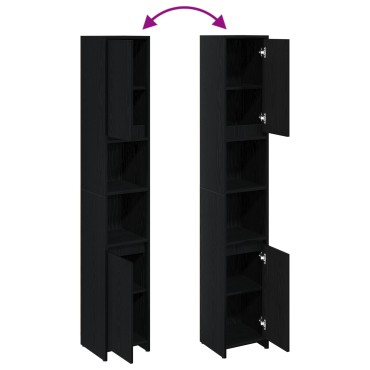 vidaXL Ντουλάπι Μπάνιου Μαύρη Δρυς 30x30x183,5cm Επεξεργασμένο ξύλο