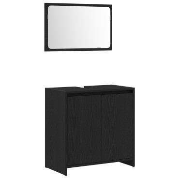 vidaXL Ντουλάπα Μπάνιου με Καθρέφτη Μαύρη Οξιά 60x33x61εκ