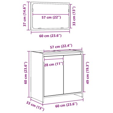 vidaXL Ντουλάπα Μπάνιου με Καθρέφτη Μαύρη Οξιά 60x33x61εκ