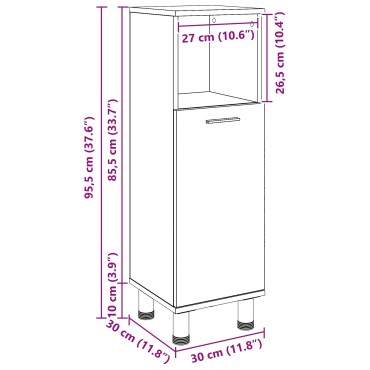vidaXL Μαύρο Ντουλάπι Μπάνιου από Δρυ 30x30x95cm από Επεξεργασμένο Ξύλο