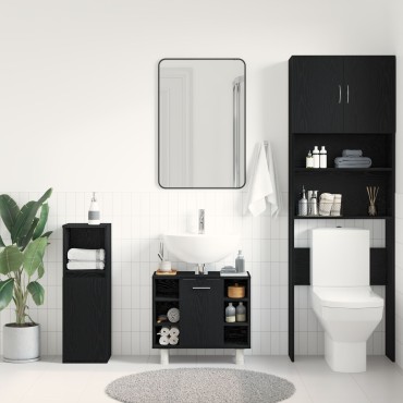 vidaXL Ντουλάπι Μπάνιου Μαύρο Δρυς 60x32x54cm Επεξεργασμένο Ξύλο