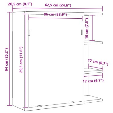 vidaXL Καθρέφτης Μπάνιου Ντουλάπι Μαύρο Δρυς 62,5x20,5x64cm από Επεξεργασμένο Ξύλο 1 τεμ.