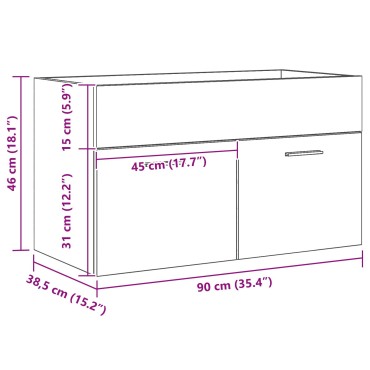 vidaXL Νιπτήρας με Ντουλάπι Μαύρη Δρυς 90x38,5x46cm Επεξεργασμένο Ξύλο