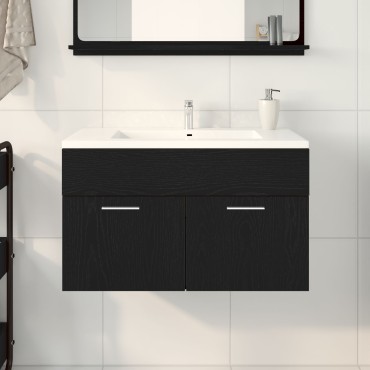 vidaXL Νιπτήρας με Ντουλάπι Μαύρη Δρυς 90x38,5x46cm Επεξεργασμένο Ξύλο