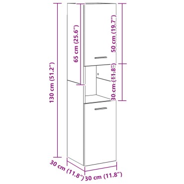 vidaXL Ντουλάπι Τοίχου Μπάνιου Μαύρο Δρυς 30x30x130cm από Ξύλο 1 τεμ.
