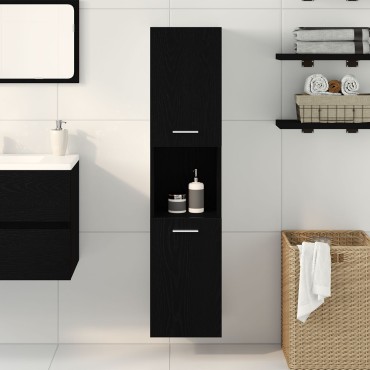 vidaXL Ντουλάπι Τοίχου Μπάνιου Μαύρο Δρυς 30x30x130cm από Ξύλο 1 τεμ.