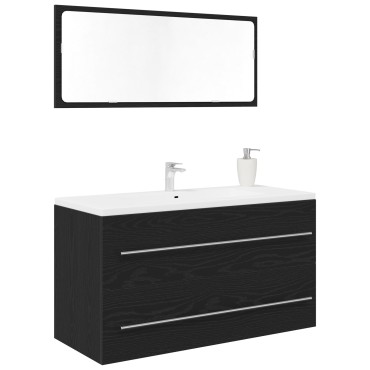 vidaXL Ντουλάπα με Καθρέφτη Μαύρη Βελανιδιά 90x45x1,5cm Κατασκευασμένο Ξύλο
