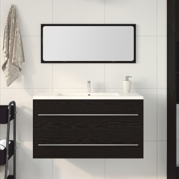 vidaXL Ντουλάπα με Καθρέφτη Μαύρη Βελανιδιά 90x45x1,5cm Κατασκευασμένο Ξύλο