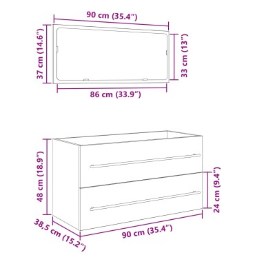 vidaXL Ντουλάπα με Καθρέφτη Μαύρη Βελανιδιά 90x45x1,5cm Κατασκευασμένο Ξύλο
