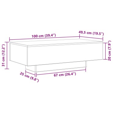vidaXL Τραπέζι καφέ Μαύρη Δρυς 100x30x36,5cm Επεξεργασμένο ξύλο 1 τεμ.