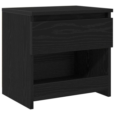 vidaXL Μαύρο Κομοδίνο από Δρυς 40x30x39cm από Επεξεργασμένο Ξύλο 1 τεμ.