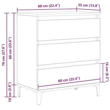 vidaXL Πλαϊνό Γραφείο Μαύρο Δρυός 60x35x70cm Επεξεργασμένο Ξύλο 1 τεμ.