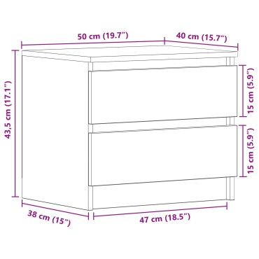 vidaXL Κομοδίνα 2 τεμ. Μαύρο Δρυς 50x40x43,5cm Επεξεργασμένο ξύλο