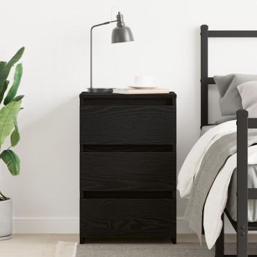 vidaXL Κομοδίνο Μαύρο Οξιά 40x35x62,5cm Επεξεργασμένο Ξύλο 1 τεμ.