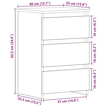 vidaXL Κομοδίνα 2 τεμ. Μαύρο Βαθύ 40x35x62,5cm Επεξεργασμένο Ξύλο