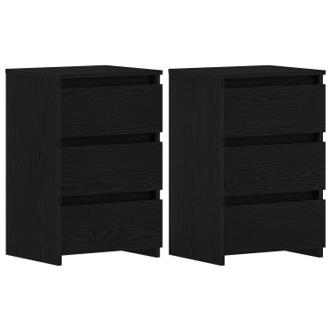 vidaXL Κομοδίνα 2 τεμ. Μαύρο Βαθύ 40x35x62,5cm Επεξεργασμένο Ξύλο