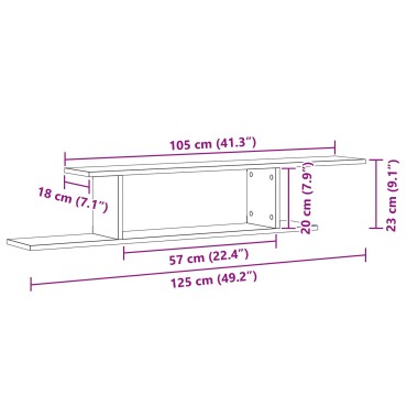vidaXL Τοίχου Ράφα TV Μαύρη Βελανιδιά 125x18x23cm Επεξεργασμένο Ξύλο