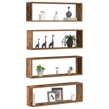 vidaXL Ράφια Τοίχου 4 τεμ. σε Παλιό Ξύλο 80x15x26cm Επεξεργασμένο Ξύλο