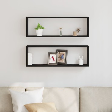 vidaXL Ράφια Τοίχου - Σετ 2, Μαύρη Δρυς, 80x15x26 cm Κατασκευασμένα από Επεξεργασμένο Ξύλο 1 τεμ.