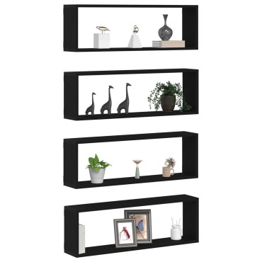 vidaXL Ράφια τοίχου 4 τεμ. Μαύρο Δρύς 80x15x26cm Επεξεργασμένο ξύλο