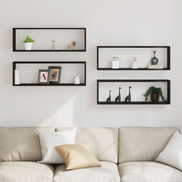 vidaXL Ράφια τοίχου 4 τεμ. Μαύρο Δρύς 80x15x26cm Επεξεργασμένο ξύλο