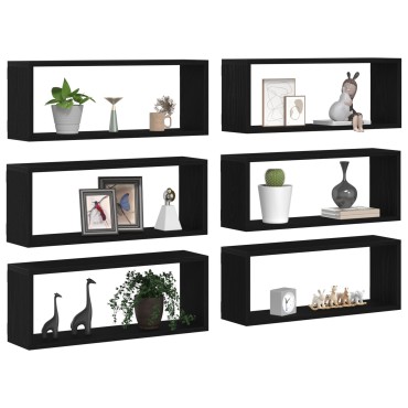 vidaXL Ράφια 6 τεμ. Μαύρη Δρυς 60x15x23cm Κατασκευασμένο Ξύλο