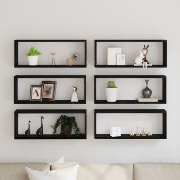 vidaXL Ράφια 6 τεμ. Μαύρη Δρυς 60x15x23cm Κατασκευασμένο Ξύλο