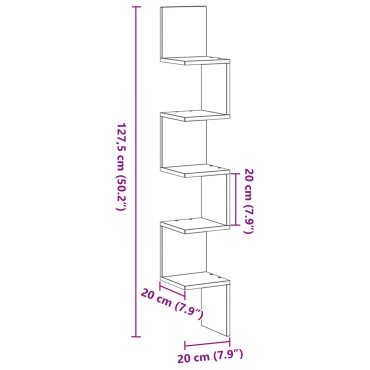 vidaXL Γωνιακό Ράφι Μαύρη Δρυς 20x20x127,5cm Επεξεργασμένου Ξύλου