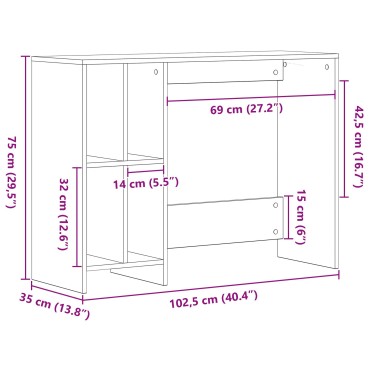 vidaXL Γραφείο Μαύρο Δρυς 102,5x35x75cm από ξύλο 1 τεμ.