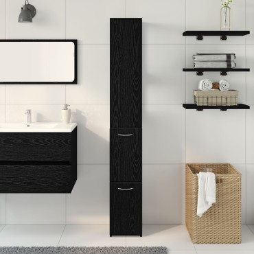 vidaXL Ντουλάπα Μπάνιου Μαύρη Δρυς 25x25x170cm από Επεξεργασμένο Ξύλο