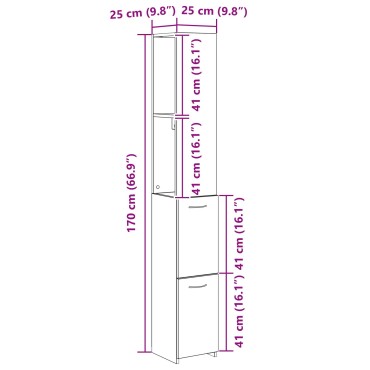 vidaXL Ντουλάπα Μπάνιου Μαύρη Δρυς 25x25x170cm από Επεξεργασμένο Ξύλο