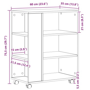 vidaXL Κινητός Ντουλάπι Μαύρη Δρυς 60x35x75cm Επεξεργασμένο Ξύλο