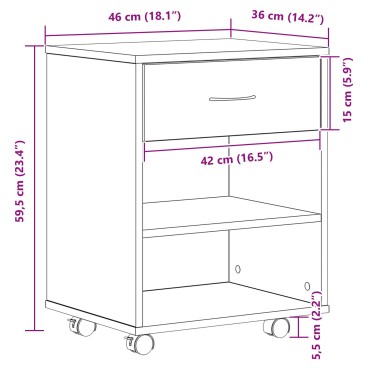 vidaXL Κυλιόμενος Ντουλάπι Μαύρη Δρυς 46x36x59cm Επεξεργασμένο Ξύλο
