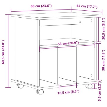 vidaXL Κυλιόμενο Ντουλάπι Μαύρη Δρυς 60x45x55cm - Επεξεργασμένο Ξύλο