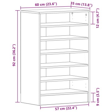 vidaXL Ντουλάπα Παπουτσιών Μαύρο Δρύς 60x35x92cm Επεξεργασμένο Ξύλο