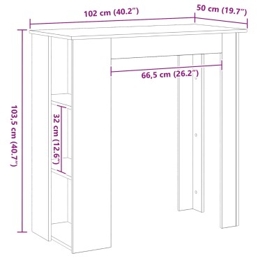 vidaXL Τραπέζι μπαρ με ράφι - Μαύρη βελανιδιά, 102x50x103.5 cm Κατασκευασμένο από μηχανικά ξύλα 1 τεμ.