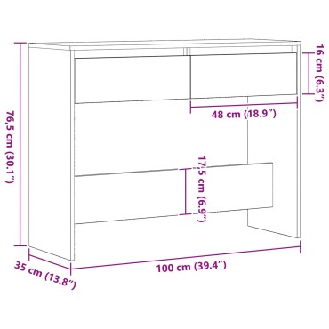vidaXL Μαύρο Ξύλινο Τραπέζι Κονσόλας - 100x35x76.5cm - Επεξεργασμένο Ξύλο