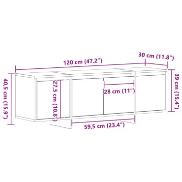 vidaXL Ντουλάπα τηλεόρασης Μαύρο Δρυς 120x30x40,5cm Ξύλο επεξεργασμένο