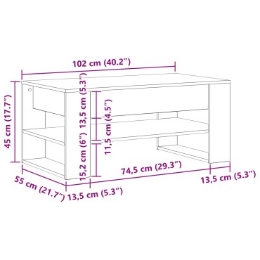 vidaXL Τραπεζάκι σαλονιού Artisan Oak 102x55x45cm από κατασκευασμένο ξύλο 1 τεμ.