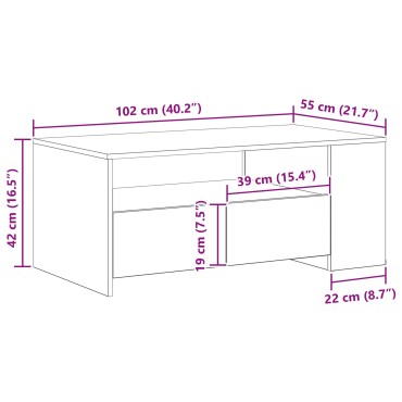 vidaXL Μαύρο Τραπεζάκι Σαλονιού 102x55x43.5cm Κατασκευασμένο από Μηχανικά Ξύλα 1 τεμ.