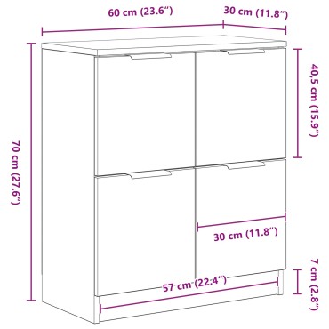 vidaXL Μαύρος Δρυς Μπουφές - 60x30x70cm - Κατασκευασμένος από Επεξεργασμένο Ξύλο 1 τεμ.