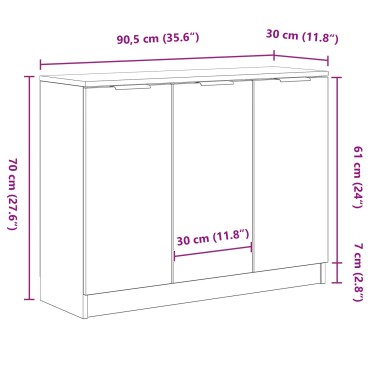 vidaXL Κονσόλα Μαύρο Δρυς 90,5x30x70cm Επεξεργασμένο Ξύλο 1 τεμ.
